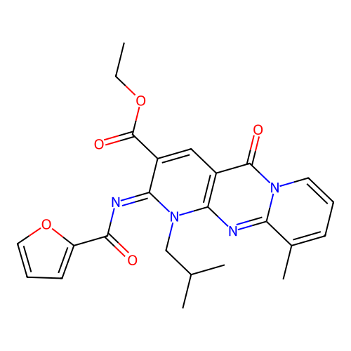 (Z)-ethyl 2-((furan-2-carbonyl)imino)-1-isobutyl-10-methyl-5-oxo-2,5-dihydro-1H-dipyrido[1,2-a:2',3'-d]pyrimidine-3-carboxylate structure