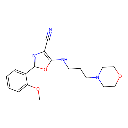 2-(2-methoxyphenyl)-5-(3-morpholin-4-ylpropylamino)-1,3-oxazole-4-carbonitrile structure