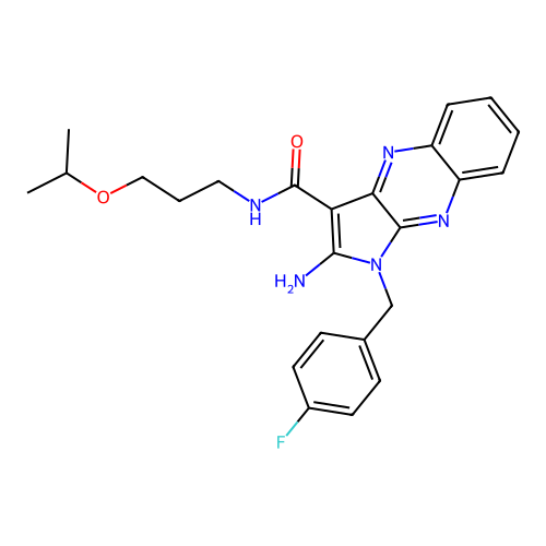2-amino-1-(4-fluorobenzyl)-N-(3-isopropoxypropyl)-1H-pyrrolo[2,3-b]quinoxaline-3-carboxamide structure