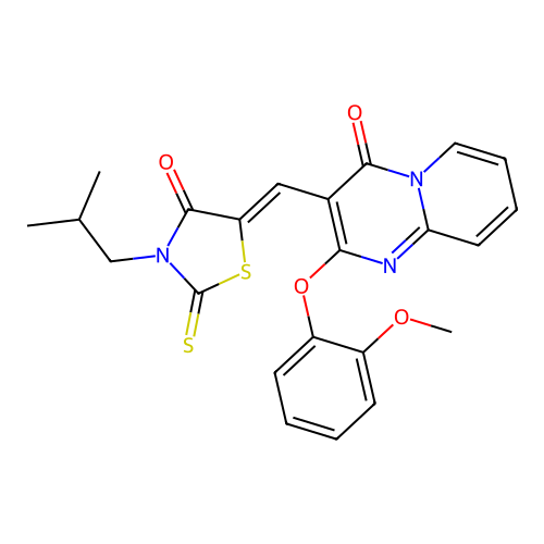 2-(2-methoxyphenoxy)-3-{(Z)-[3-(2-methylpropyl)-4-oxo-2-thioxo-1,3-thiazolidin-5-ylidene]methyl}-4H-pyrido[1,2-a]pyrimidin-4-one structure