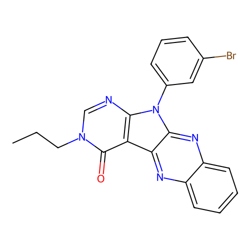 11-(3-bromophenyl)-3-propyl-3H-pyrimido[5',4':4,5]pyrrolo[2,3-b]quinoxalin-4(11H)-one structure