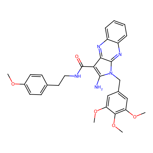 2-amino-N-(4-methoxyphenethyl)-1-(3,4,5-trimethoxybenzyl)-1H-pyrrolo[2,3-b]quinoxaline-3-carboxamide structure