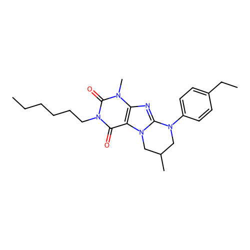 9-(4-ethylphenyl)-3-hexyl-1,7-dimethyl-1H,2H,3H,4H,6H,7H,8H,9H-pyrimido[1,2-g]purine-2,4-dione structure