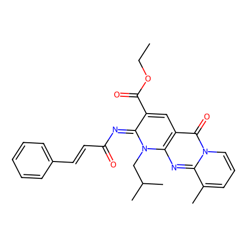 (Z)-ethyl 2-(cinnamoylimino)-1-isobutyl-10-methyl-5-oxo-2,5-dihydro-1H-dipyrido[1,2-a:2',3'-d]pyrimidine-3-carboxylate structure
