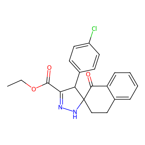 ethyl 4'-(4-chlorophenyl)-1-oxo-2',3,4,4'-tetrahydro-1H-spiro[naphthalene-2,3'-pyrazole]-5'-carboxylate structure