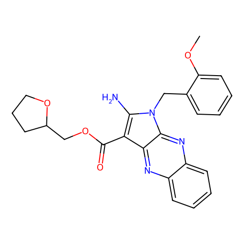 (tetrahydrofuran-2-yl)methyl 2-amino-1-(2-methoxybenzyl)-1H-pyrrolo[2,3-b]quinoxaline-3-carboxylate structure