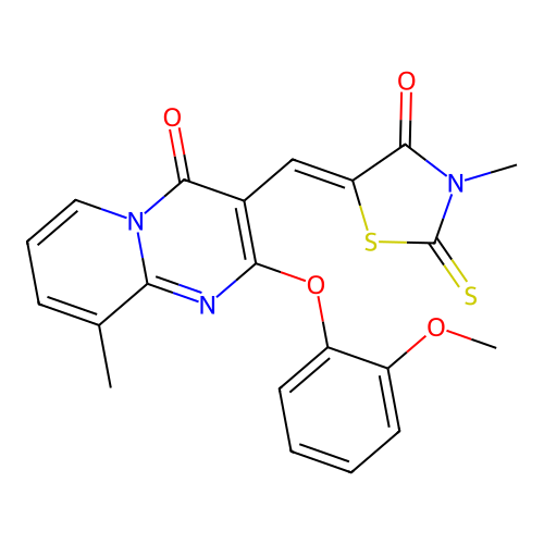 2-(2-methoxyphenoxy)-9-methyl-3-[(Z)-(3-methyl-4-oxo-2-thioxo-1,3-thiazolidin-5-ylidene)methyl]-4H-pyrido[1,2-a]pyrimidin-4-one structure