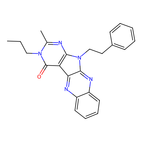 2-methyl-11-(2-phenylethyl)-3-propyl-3,11-dihydro-4H-pyrimido[5',4':4,5]pyrrolo[2,3-b]quinoxalin-4-one structure