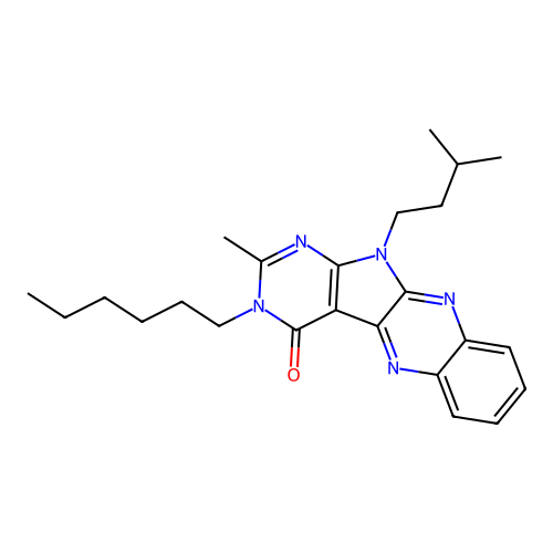 3-hexyl-11-isopentyl-2-methyl-3H-pyrimido[5',4':4,5]pyrrolo[2,3-b]quinoxalin-4(11H)-one structure