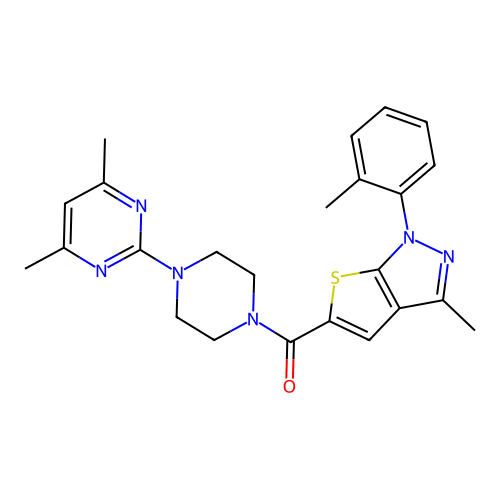 (4-(4,6-dimethylpyrimidin-2-yl)piperazin-1-yl)(3-methyl-1-(o-tolyl)-1H-thieno[2,3-c]pyrazol-5-yl)methanone structure