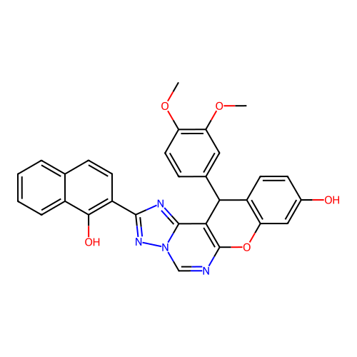 12-(3,4-dimethoxyphenyl)-2-(1-hydroxynaphthalen-2-yl)-12H-chromeno[3,2-e][1,2,4]triazolo[1,5-c]pyrimidin-9-ol structure