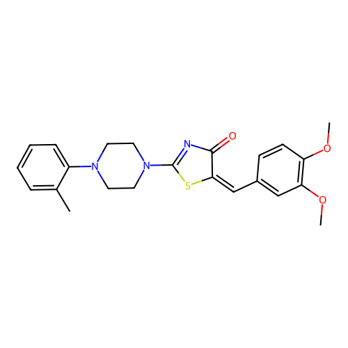 (E)-5-(3,4-dimethoxybenzylidene)-2-(4-(o-tolyl)piperazin-1-yl)thiazol-4(5H)-one structure