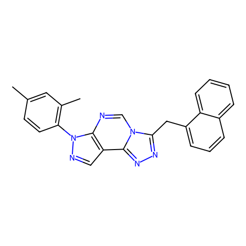 3-(2,4-dimethylphenyl)-7-(naphthylmethyl)-6-hydropyrazolo[5,4-d]1,2,4-triazolo [4,3-e]pyrimidine structure