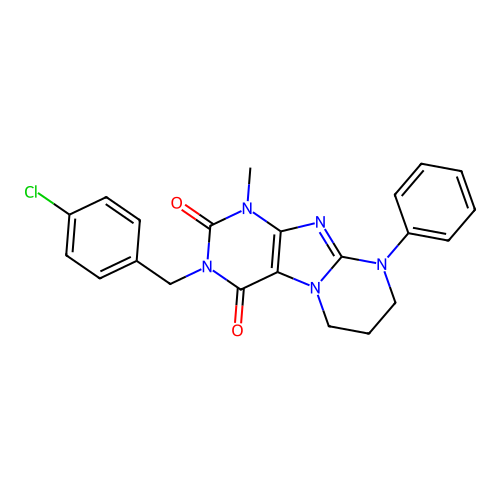 3-(4-chlorobenzyl)-1-methyl-9-phenyl-6,7,8,9-tetrahydropyrimido[2,1-f]purine-2,4(1H,3H)-dione structure