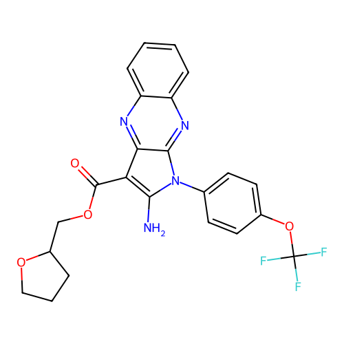 (tetrahydrofuran-2-yl)methyl 2-amino-1-(4-(trifluoromethoxy)phenyl)-1H-pyrrolo[2,3-b]quinoxaline-3-carboxylate structure