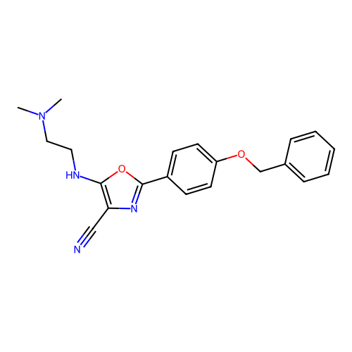2-[4-(benzyloxy)phenyl]-5-{[2-(dimethylamino)ethyl]amino}-1,3-oxazole-4-carbonitrile structure