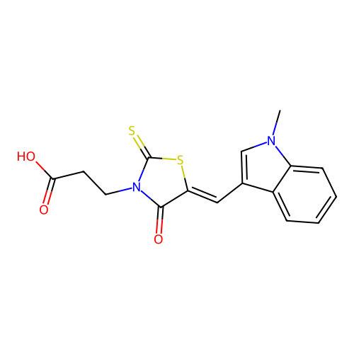 3-{(5Z)-5-[(1-methyl-1H-indol-3-yl)methylidene]-4-oxo-2-thioxo-1,3-thiazolidin-3-yl}propanoic acid structure