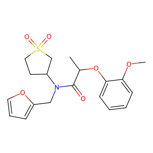 N-(1,1-dioxidotetrahydrothiophen-3-yl)-N-(furan-2-ylmethyl)-2-(2-methoxyphenoxy)propanamide structure
