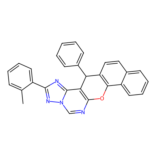 2-(2-methylphenyl)-14-phenyl-14H-benzo[7,8]chromeno[3,2-e][1,2,4]triazolo[1,5-c]pyrimidine structure