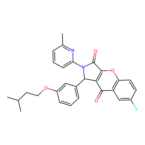 7-fluoro-1-[3-(3-methylbutoxy)phenyl]-2-(6-methylpyridin-2-yl)-1,2-dihydrochromeno[2,3-c]pyrrole-3,9-dione structure