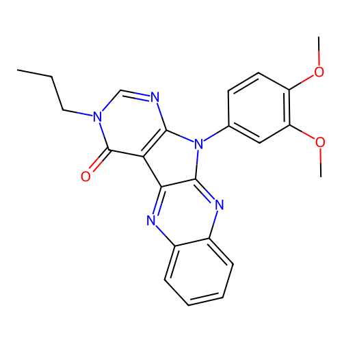 11-(3,4-dimethoxyphenyl)-3-propyl-3,11-dihydro-4H-pyrimido[5',4':4,5]pyrrolo[2,3-b]quinoxalin-4-one structure