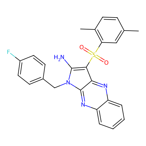 3-((2,5-dimethylphenyl)sulfonyl)-1-(4-fluorobenzyl)-1H-pyrrolo[2,3-b]quinoxalin-2-amine structure