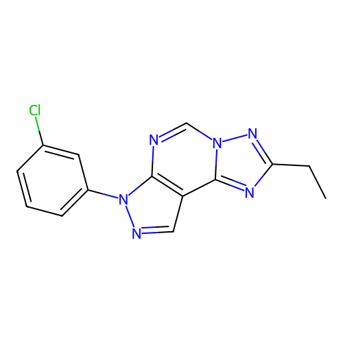 7-(3-chlorophenyl)-2-ethyl-7H-pyrazolo[4,3-e][1,2,4]triazolo[1,5-c]pyrimidine structure