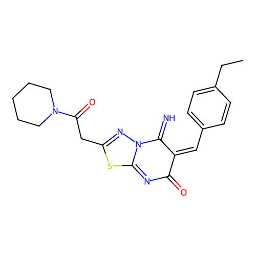 (E)-6-(4-ethylbenzylidene)-5-imino-2-(2-oxo-2-(piperidin-1-yl)ethyl)-5H-[1,3,4]thiadiazolo[3,2-a]pyrimidin-7(6H)-one structure