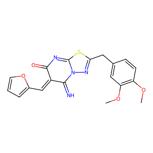 (6Z)-2-(3,4-dimethoxybenzyl)-6-(furan-2-ylmethylidene)-5-imino-5,6-dihydro-7H-[1,3,4]thiadiazolo[3,2-a]pyrimidin-7-one structure
