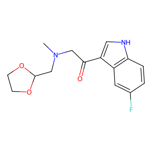2-[(1,3-dioxolan-2-ylmethyl)(methyl)amino]-1-(5-fluoro-1H-indol-3-yl)ethanone structure
