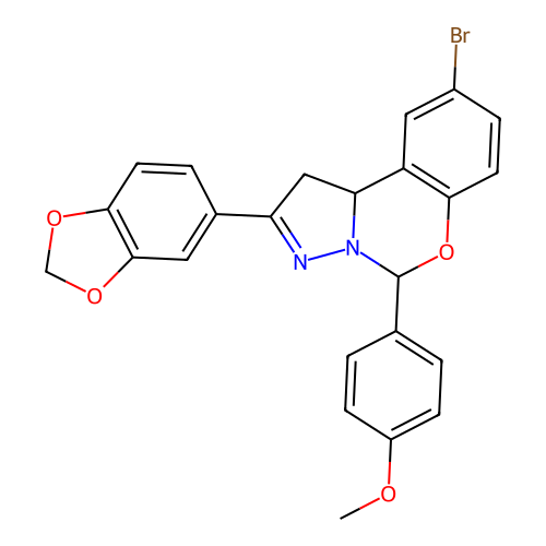 2-(1,3-benzodioxol-5-yl)-9-bromo-5-(4-methoxyphenyl)-1,10b-dihydropyrazolo[1,5-c][1,3]benzoxazine structure