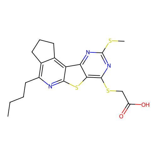 {[4-butyl-9-(methylsulfanyl)-2,3-dihydro-1H-cyclopenta[4',5']pyrido[3',2':4,5]thieno[3,2-d]pyrimidin-7-yl]sulfanyl}acetic acid structure
