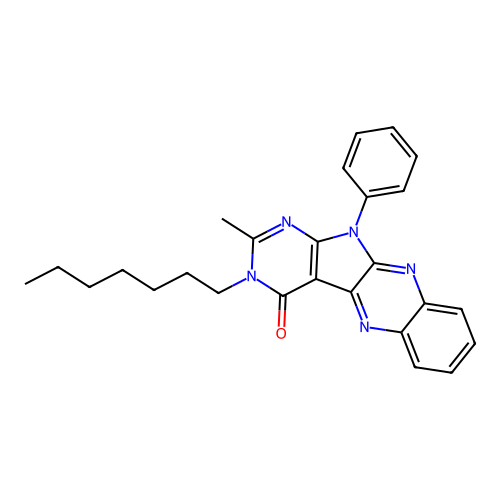 3-heptyl-2-methyl-11-phenyl-3H-pyrimido[5',4':4,5]pyrrolo[2,3-b]quinoxalin-4(11H)-one structure