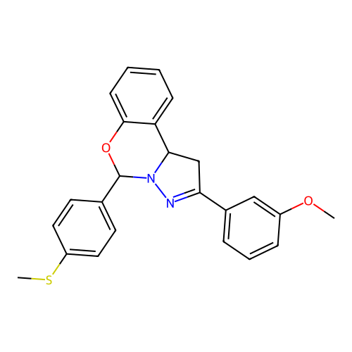 2-(3-methoxyphenyl)-5-(4-(methylthio)phenyl)-5,10b-dihydro-1H-benzo[e]pyrazolo[1,5-c][1,3]oxazine structure