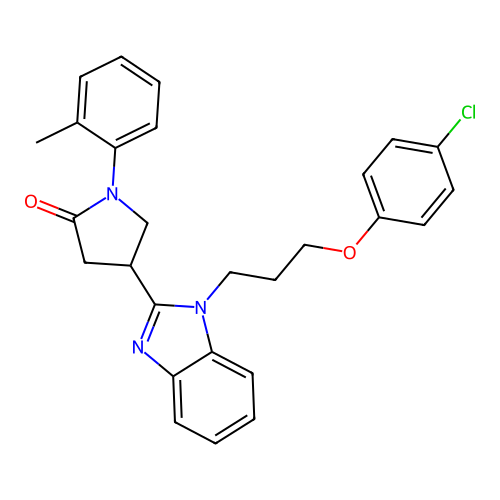 4-(1-(3-(4-chlorophenoxy)propyl)-1H-benzo[d]imidazol-2-yl)-1-(o-tolyl)pyrrolidin-2-one structure