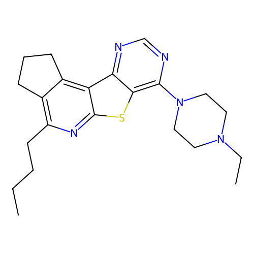 4-butyl-7-(4-ethylpiperazin-1-yl)-2,3-dihydro-1H-cyclopenta[4',5']pyrido[3',2':4,5]thieno[3,2-d]pyrimidine structure