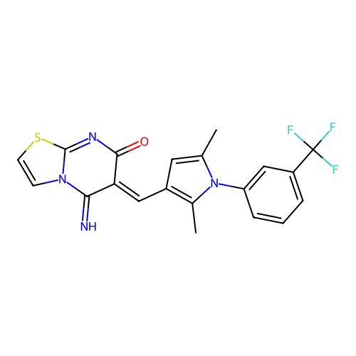 (6Z)-6-({2,5-dimethyl-1-[3-(trifluoromethyl)phenyl]-1H-pyrrol-3-yl}methylidene)-5-imino-5,6-dihydro-7H-[1,3]thiazolo[3,2-a]pyrimidin-7-one structure