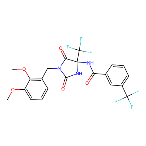 N-(1-(2,3-dimethoxybenzyl)-2,5-dioxo-4-(trifluoromethyl)imidazolidin-4-yl)-3-(trifluoromethyl)benzamide structure