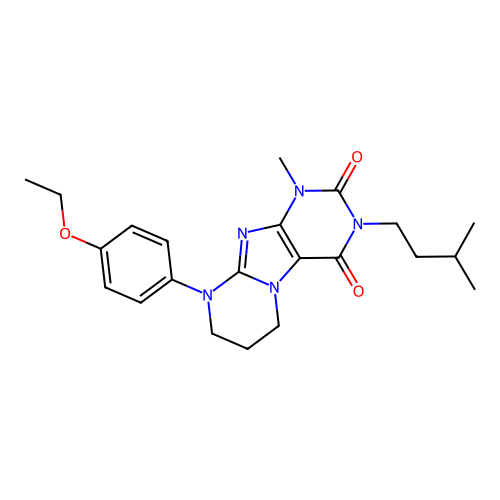 9-(4-ethoxyphenyl)-1-methyl-3-(3-methylbutyl)-6,7,8,9-tetrahydropyrimido[2,1-f]purine-2,4(1H,3H)-dione structure