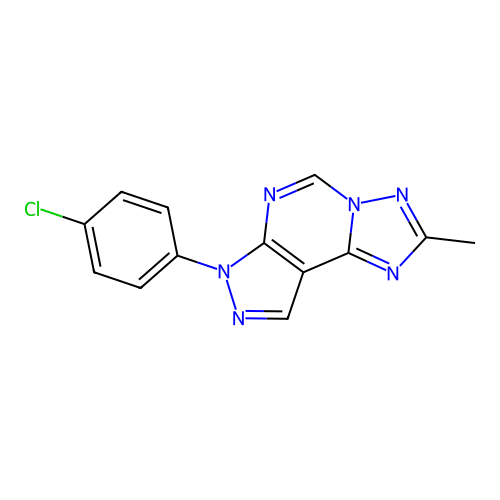 7-(4-chlorophenyl)-2-methyl-7H-pyrazolo[4,3-e][1,2,4]triazolo[1,5-c]pyrimidine structure