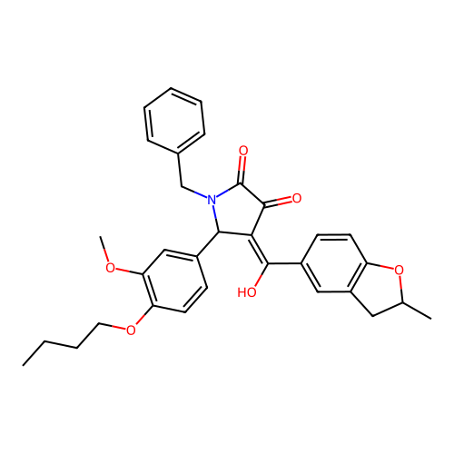 (4E)-1-benzyl-5-(4-butoxy-3-methoxyphenyl)-4-[hydroxy(2-methyl-2,3-dihydro-1-benzofuran-5-yl)methylidene]pyrrolidine-2,3-dione structure