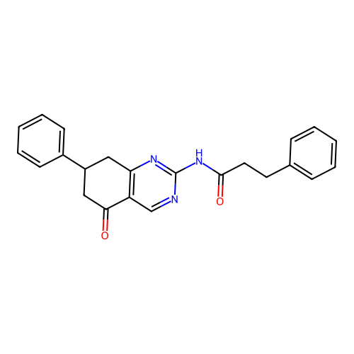 N-(5-oxo-7-phenyl-5,6,7,8-tetrahydroquinazolin-2-yl)-3-phenylpropanamide structure