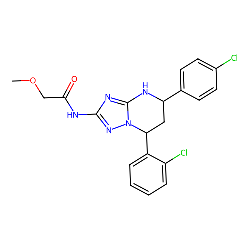 N-(7-(2-chlorophenyl)-5-(4-chlorophenyl)-4,5,6,7-tetrahydro-[1,2,4]triazolo[1,5-a]pyrimidin-2-yl)-2-methoxyacetamide structure