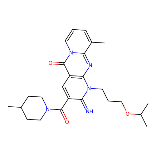 2-imino-1-(3-isopropoxypropyl)-10-methyl-3-[(4-methylpiperidino)carbonyl]-1,2-dihydro-5H-dipyrido[1,2-a:2,3-d]pyrimidin-5-one structure