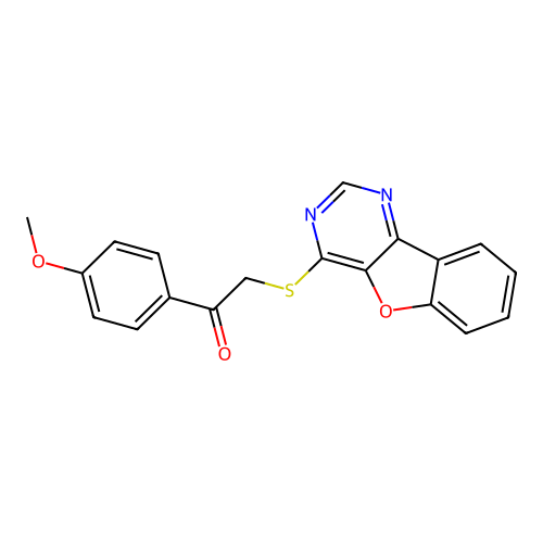 2-([1]Benzofuro[3,2-d]pyrimidin-4-ylsulfanyl)-1-(4-methoxyphenyl)ethanone structure