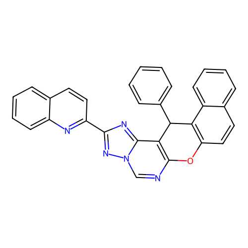 14-phenyl-2-(quinolin-2-yl)-14H-benzo[5,6]chromeno[3,2-e][1,2,4]triazolo[1,5-c]pyrimidine structure