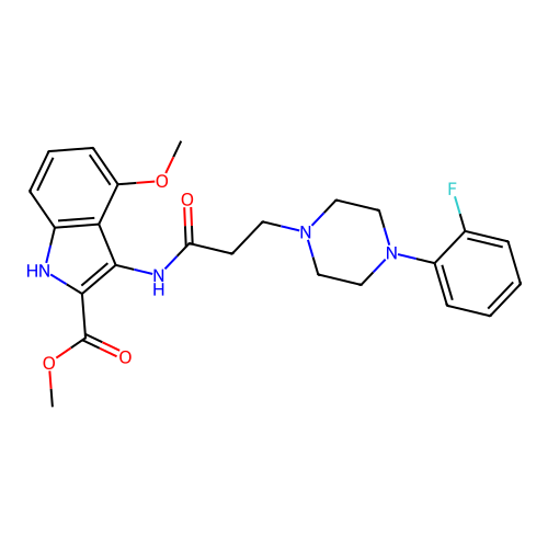 methyl 3-({3-[4-(2-fluorophenyl)piperazin-1-yl]propanoyl}amino)-4-methoxy-1H-indole-2-carboxylate structure