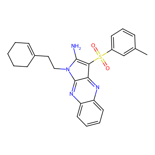 1-(2-(cyclohex-1-en-1-yl)ethyl)-3-(m-tolylsulfonyl)-1H-pyrrolo[2,3-b]quinoxalin-2-amine structure