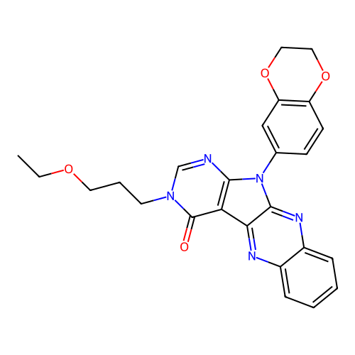 11-(2,3-dihydro-1,4-benzodioxin-6-yl)-3-(3-ethoxypropyl)-3,11-dihydro-4H-pyrimido[5',4':4,5]pyrrolo[2,3-b]quinoxalin-4-one structure