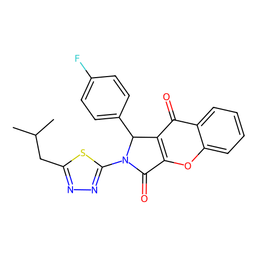 1-(4-fluorophenyl)-2-(5-isobutyl-1,3,4-thiadiazol-2-yl)-1,2-dihydrochromeno[2,3-c]pyrrole-3,9-dione structure